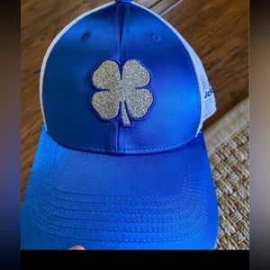 Satin blue and sparkle black clover hat